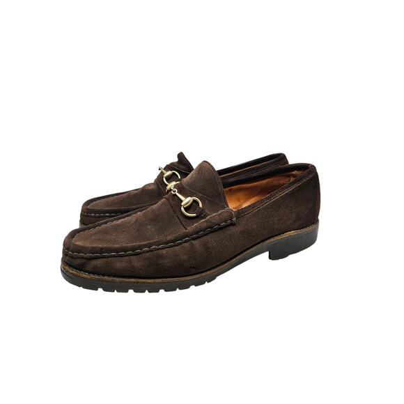 Vintage Gucci 13 Dark Brown Lug Horsebit Suede Loafer Career Classic Academia - Picture 6 of 6